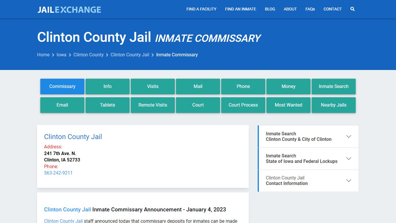 Inmate Commissary, Care Packs - Clinton County Jail, IA